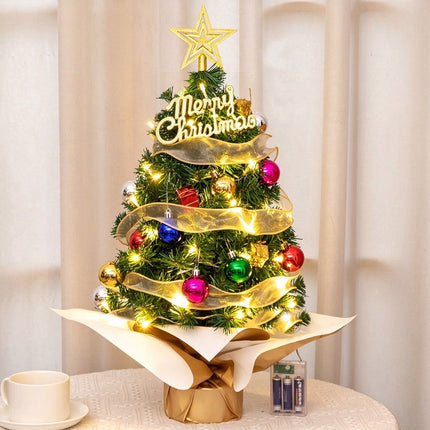 Mini Christmas Tree with Lights, Desktop Tabletop Xmas Tree, Star Topper Decor Ornaments