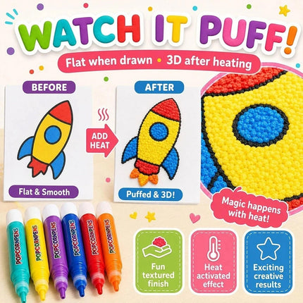 12Pcs/2Set 3D Magic Puffy Pens Paint Bubble Pen  3D Art Popcorn Pens     （12PCS/2Set）