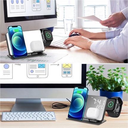 4 in 1 Foldable Wireless Charger Fast Charging Station for Watch iPhone Earphone