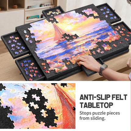 1000 Piece Puzzle Board  Tilting Felt Surface 2-in-1 Stand & 6 Drawers