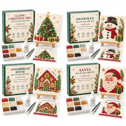 Christmas Themed Sea Glass Mosaic Kit, Craft Supplies for DIY Holiday Artwork