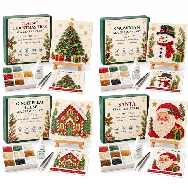 Christmas Themed Sea Glass Mosaic Kit, Craft Supplies for DIY Holiday Artwork