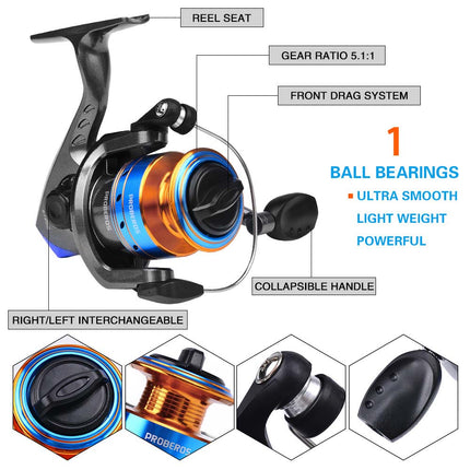 1.8M Telescopic Fishing Rod and Reel Combo Carbon Fiber Fishing Rod Kit w/ Lures