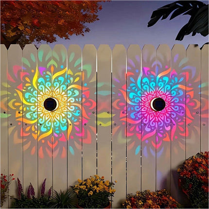 2Pcs Colorful Solar Mandala Wall Light Outdoor Garden Fence Projector Lamp Patio Ambient Light