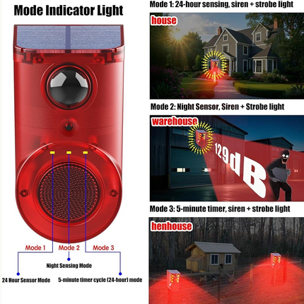 Solar Alarm LED Light Solar Strobe Light Wireless Motion Sensor Detector Outdoor