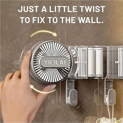 Grey Suction Cup Broom Holder Mop Hanger Wall Mounted Kitchen Tool Storage Organizer