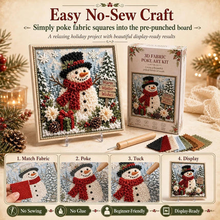 3D Christmas Fabric Poke Art Kit, DIY Punch Craft Set with Frame Decor