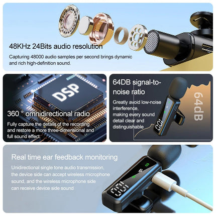 Wireless Lavalier Microphone For Phone Android iPhone Vlog Live Stream Mini Mic