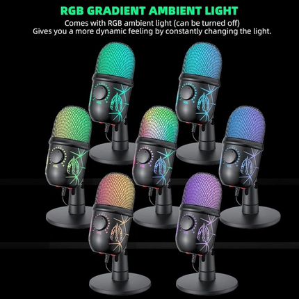 USB Microphone Noise Cancellation Condenser RGB Gaming Mic for PC Laptop Android