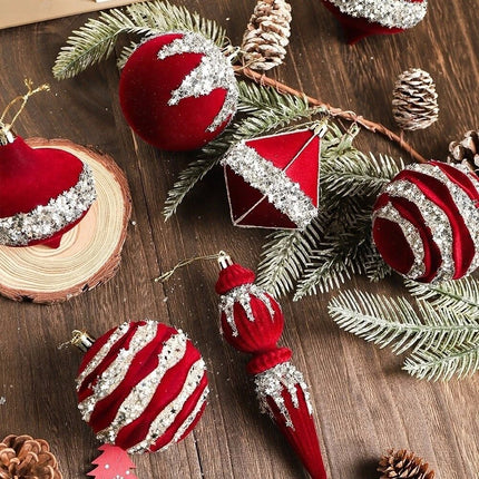 11Pcs Sparkling Christmas Tree Flocking Pendant Kit Hanging Decorations Christmas
