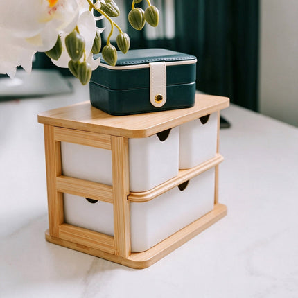3 Tier Bamboo Storage Drawer Unit, Natural Wooden Desk Organizer Box Rack