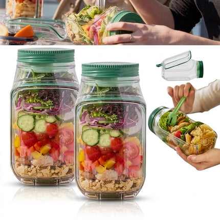 2Pcs Upgrade Salad Container Leakproof Salad Jar Meal Prep Salad Pod Side Opening