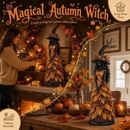 Rustic Halloween Witch Statue Leaf Gown Forest Witch Table Decor Fall Decor