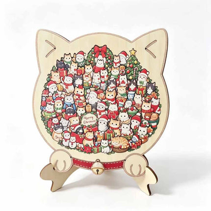 Christmas Cat Wooden Jigsaw Puzzle 135Pcs Morandi Coloured Brain Teaser