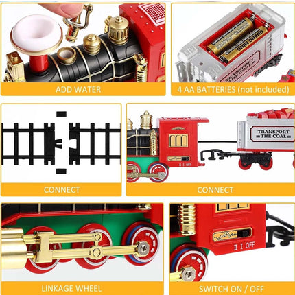 Battery Operated Toy Train With Light & Sound Around Christmas Tree Track Set Steam Train