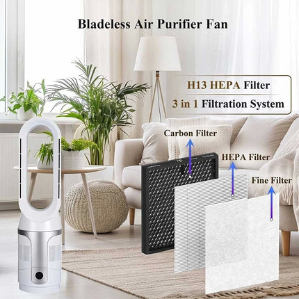 White 2-in-1 Cooling & Heating Bladeless Tower Fan with Remote