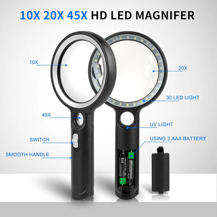 10x 20x 45x Magnifier Reading Magnifying Glass For Reading Jewelry Handheld