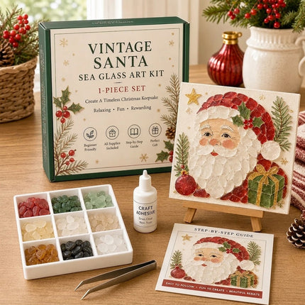 Christmas Themed Sea Glass Mosaic Kit, Craft Supplies for DIY Holiday Artwork