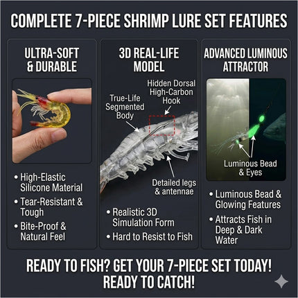 7pcs Soft Plastic Fishing Lures Tackle Prawn Shrimp Flathead Bream Cod Bass Lure
