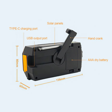 Emergency Wind Up Solar Radio Hand Crank Power Bank FMAM Charger Torch 4000mAh
