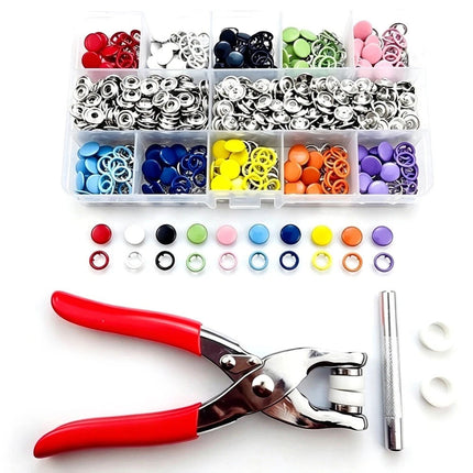 200PCS/Set Snaps Fasteners Sewing Buttons Metal Press Studs Tools Kit Plier Snap