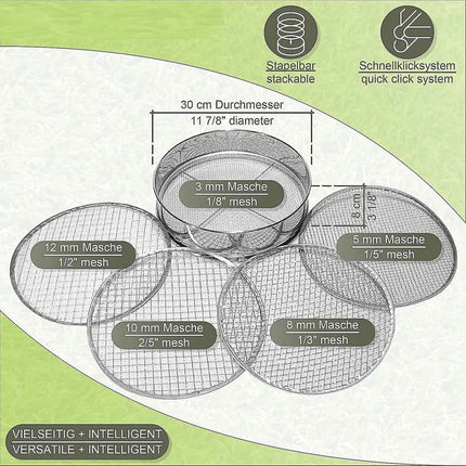 Stainless Steel Garden Potting Bonsai Compost Soil Sieve Set with 5 Mesh Sizes
