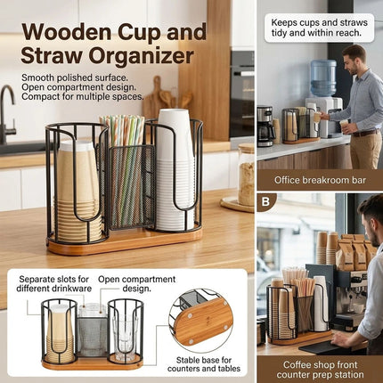 Drink Cup Holder Wood Base Tableware Storage Easy Reach for Countertop, Office