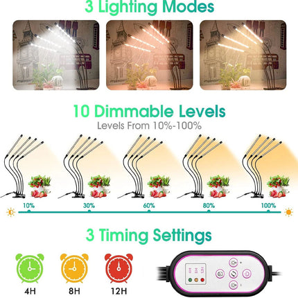 4 Head LED Grow Light with Stand for Indoor Plants Full Spectrum Plant Grow Lamp