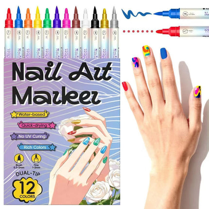 12 Colors Nail Art Pens Set, 2027 New Nail Art Markers Polish Pens for 3D Nail