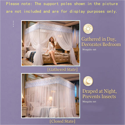 White 4 Corner Gauze Bed Canopy Mosquito Netting 150x200cm