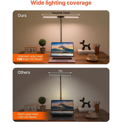 LED Desk Lamp with Clamp Extra Width Double Head Desk Lamp for Home Office