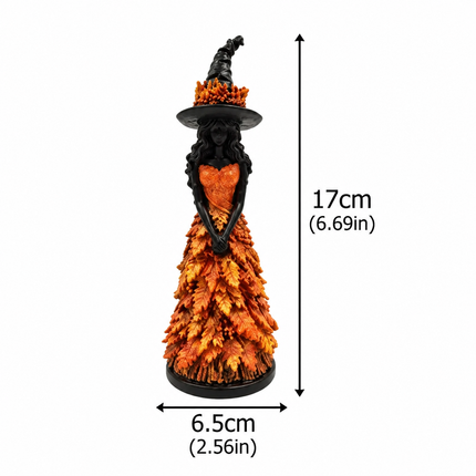 Rustic Halloween Witch Statue Leaf Gown Forest Witch Table Decor Fall Decor
