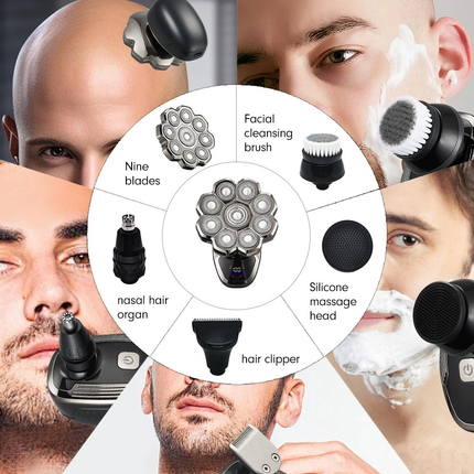 Electric Head Shaver for Bald Men 9D Razor Wet/Dry Beard Hair Trimmer Travel