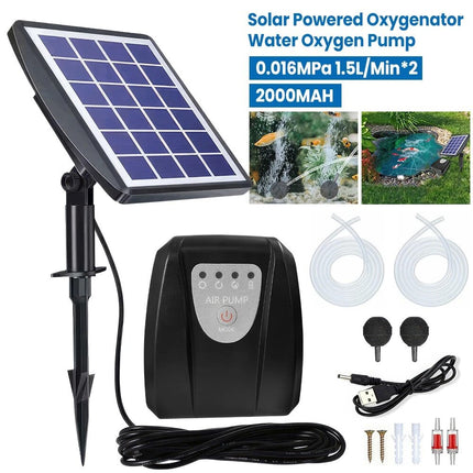 Black Solar Powered Oxygenator Air Pump Fish Pond Pool Water Oxygen Aerator Outdoor