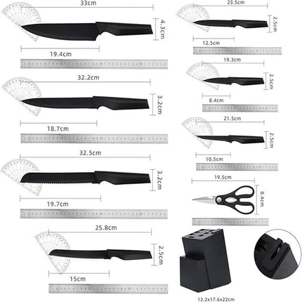 Professional 14Pcs Kitchen Knife Set with Wooden Block & Built-In Sharpener