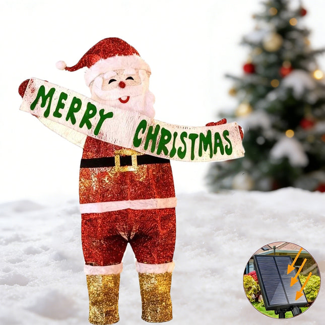 Christmas Decoration Santa with LED Lights Light up Solar Iron Frame Door Decor