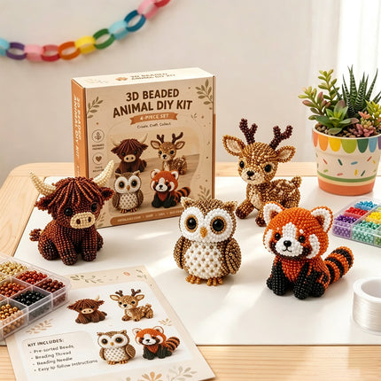 Tiny 3D Beaded Animal DIY Kit Handmade Beadwork Art Craft Set Cute  Cow Pet