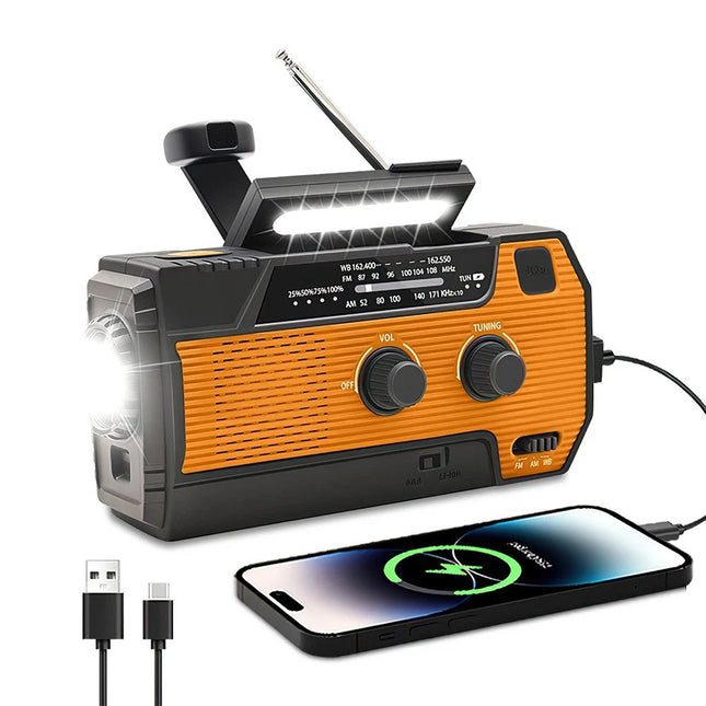 Emergency Wind Up Solar Radio Hand Crank Power Bank FMAM Charger Torch 4000mAh