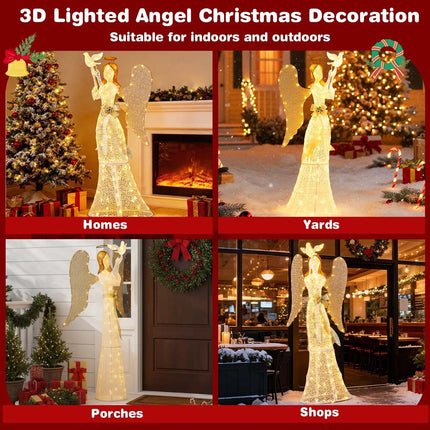 3D Lighted Angel Christmas Xmas Decoration 165cm Halo Angel w/ Pigeon&LED Lights