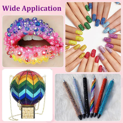 3200 Resin Rhinestone Bedazzling Kit,3mm Colorful DIY Flatback Nail Gems