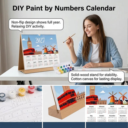 DIY Paint Desk Calendar Paint by Numbers Standing Flip Calendar 2027 Water Based