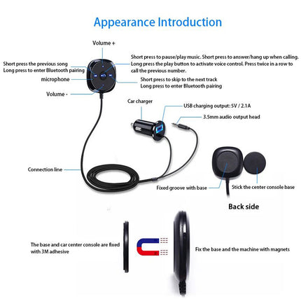 Bluetooth Car Adapter 3.5mm AUX Adapter Wireless Stereo Audio Music Receiver