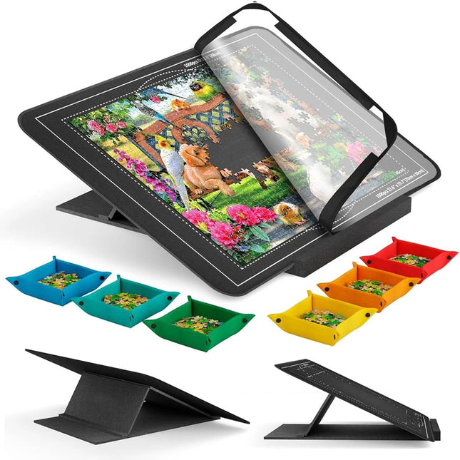 1000pcs Tilting Puzzle Board With 2-in-1 Designed Stand Cover Felt Mat 6 Trays