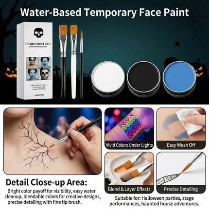 Face and Body Paint Palette (White, Black, Red) for Fancy Dress, Cosplay & Halloween Makeup