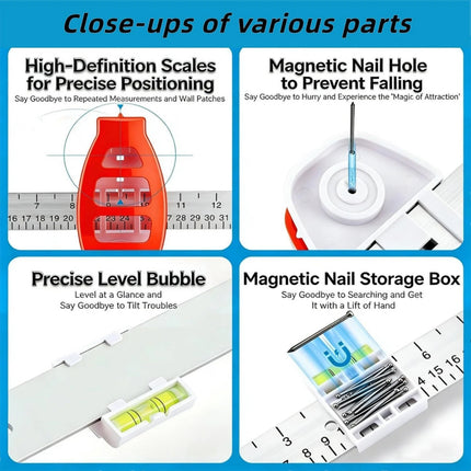 Level Ruler Picture Hanging Tool With Level Wall Mount Guide For Frames Artwork