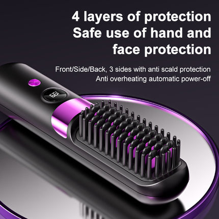 Cordless Mini Hair Straightening & Curling Brush with Negative Ions - USB Rechargeable Portable Styling Comb