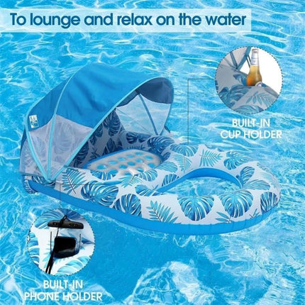 Pool Lounge Float with Canopy UPF50+,Extra Large Floats Large for Adults Heavy (Blue)