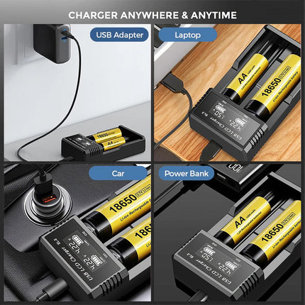 18650 Battery Charger 2 Bay Battery Charger LCD Display For Rechargeable Battery