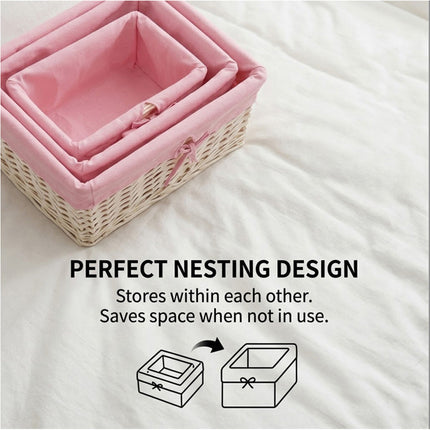 3-Piece Wicker Picnic Basket Set Multifunctional Storage Organiser