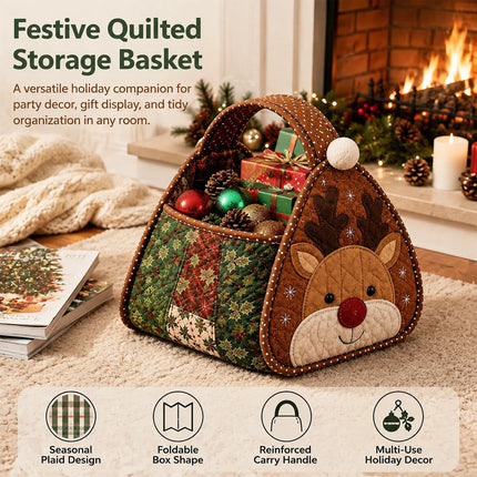 Christmas Elk DIY Quilted Fabric Christmas Handheld Basket Storage Basket for Gifts Candies AU